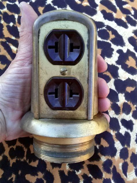 vintage  electrical outlet floor counter top ne brass socket plug