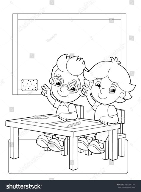 coloring page classroom illustration children stock illustration