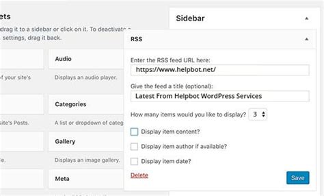 add rss feeds  wordpress helpbot wordpress services