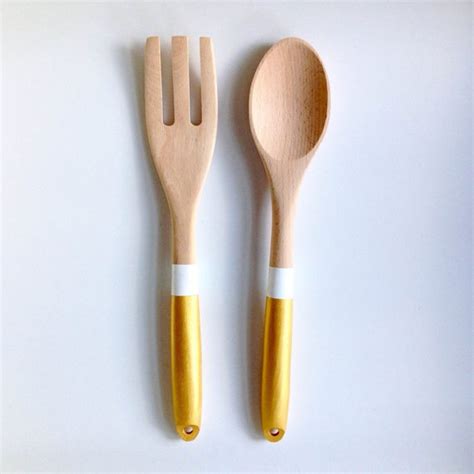 gold white wood serving utensils kitchen utensil set wooden spoon