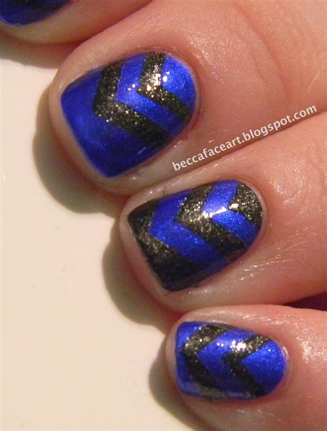 becca face nail art blue and grey chevron nails