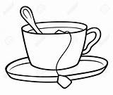 Thee Kop Outline Teacup Tasse Thé Zeichnung Saucer Beeldverhaal Witte sketch template