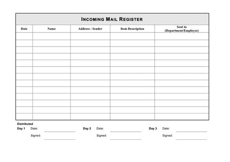 incoming mail register template  word   formats