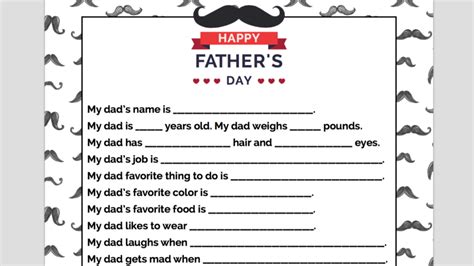 fathers day questionnaire  printable fathers day gift