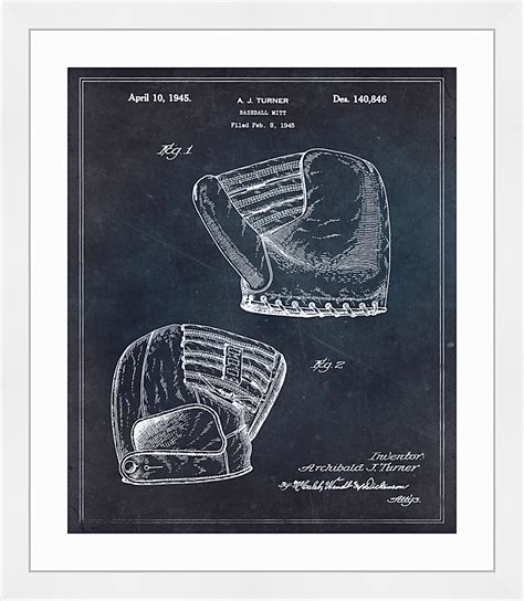 baseball glove blueprint black artwork baseball mitt framed art
