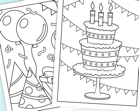 birthday coloring pages  kids set   happy birthday etsy