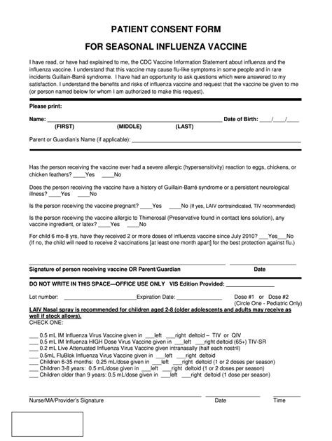 Potomac Primary Care Patient Consent Form For Seasonal Influenza