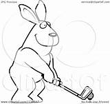 Golfing Rabbit Holding Against Club Coloring Clipart Cartoon Tee Ball Cory Thoman Outlined Vector 2021 sketch template