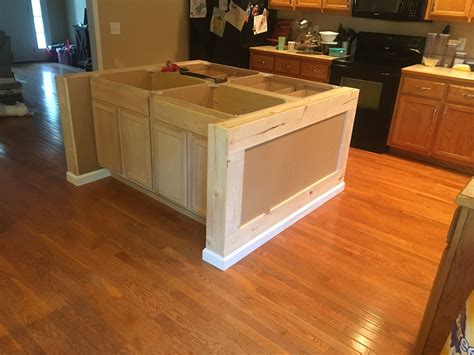 ace build kitchen island stock cabinets  butcher block top  seating