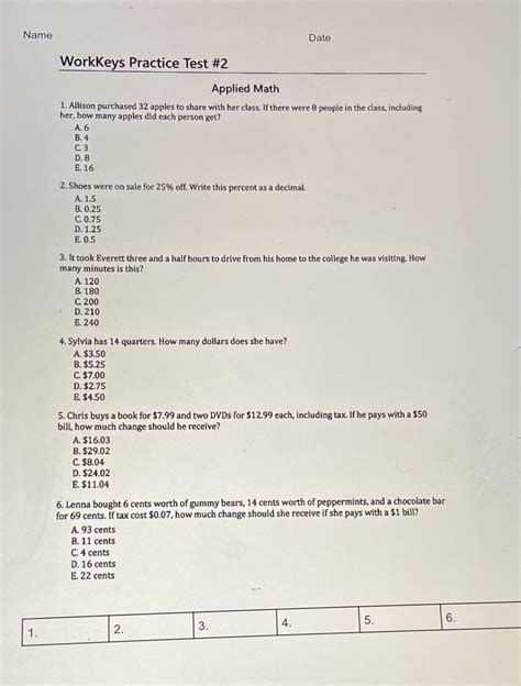 solved  date workkeys practice test  applied math  allison