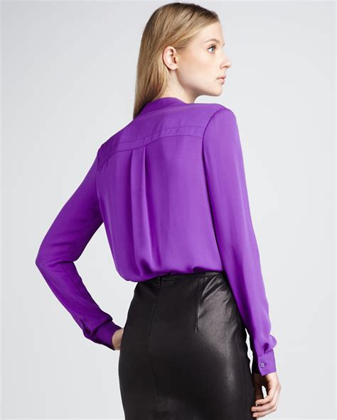 lyst theory silk blouse  purple