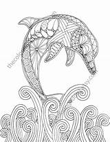 Dolphin Coloring Pages Adult Easy Sea Adults Ocean Printable Drawing Sheet Colouring Book Animal Nautical Getdrawings Color Etsy Mandala Pencil sketch template