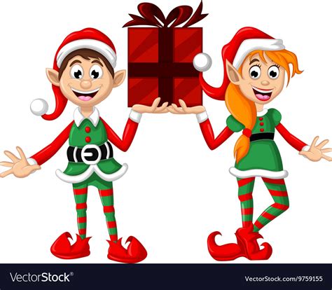 Two Christmas Elf Holding A T Royalty Free Vector Image