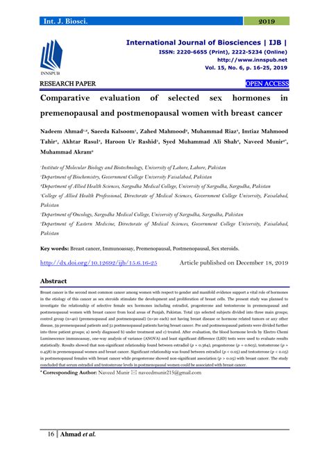 pdf comparative evaluation of selected sex hormones in premenopausal