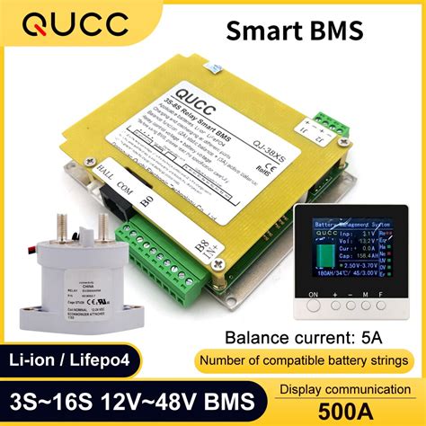 qucc  inteligente bms   lifepo bateria de iones de litio bms pantalla de contactor