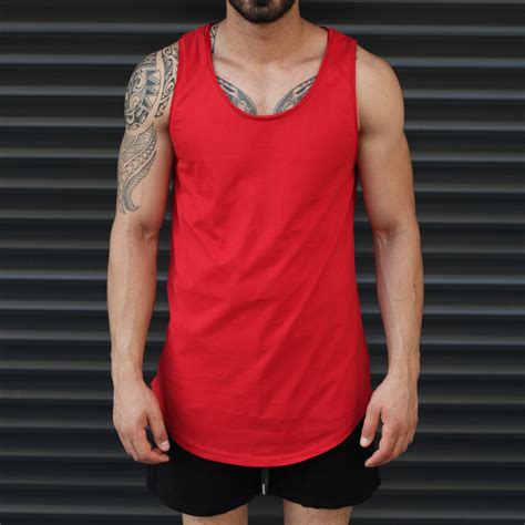 men s athletic sleeveless longline tank top red