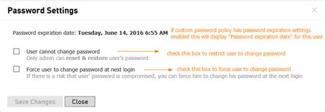 manage user password settings