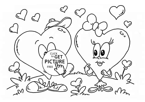 cartoon valentine heart coloring page  kids  girls coloring