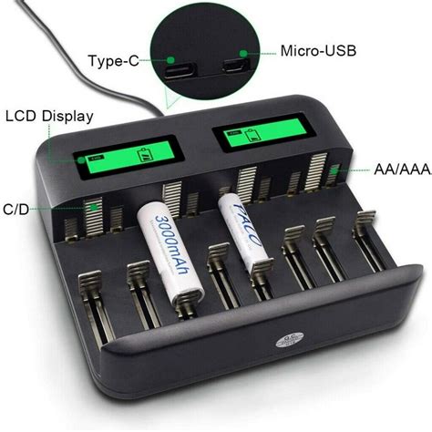 8 Slot Intelligent Battery Charger For Aa Aaa C D Rechargeable