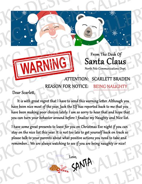 santa warning letter personalized naughty letter  santa etsy