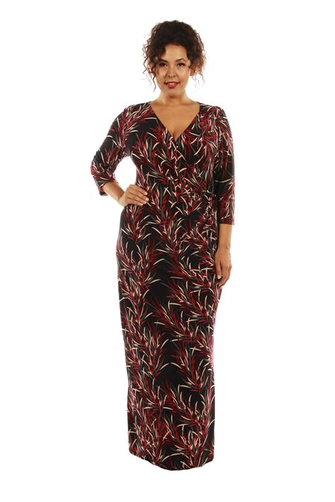 comfort apparel womens  size printed faux wrap maxi dress