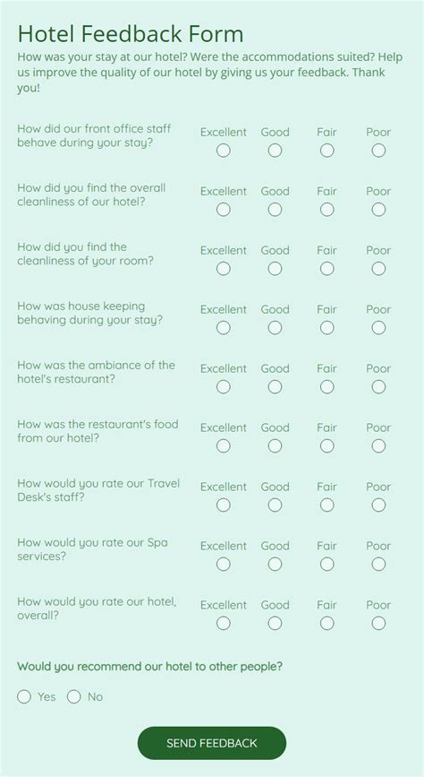 sample questionnaires  customer satisfaction survey  hotels
