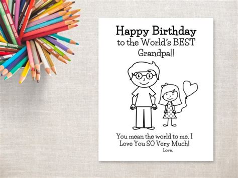 birthday coloring printable girl grandpa birthday card
