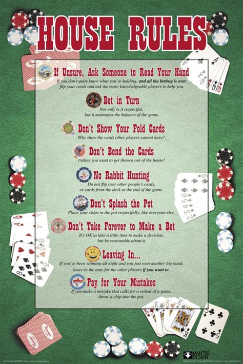 house rules poker chart game room cool wall decor art print poster