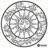 Sun Moon Coloring Pages Mandala Earth Stars Learning Lunar sketch template