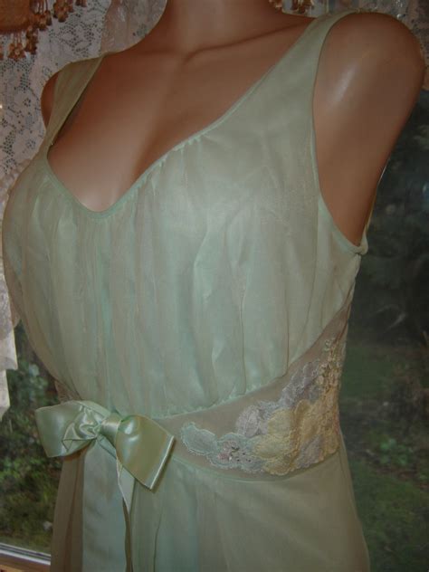 vintage foam green nightgown and sheer chiffon miss elaine peignoir robe