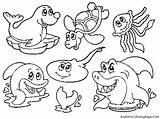 Ocean Coloring Animals Pages Animal Kids Realistic Drawing Cute Animales Para Line sketch template