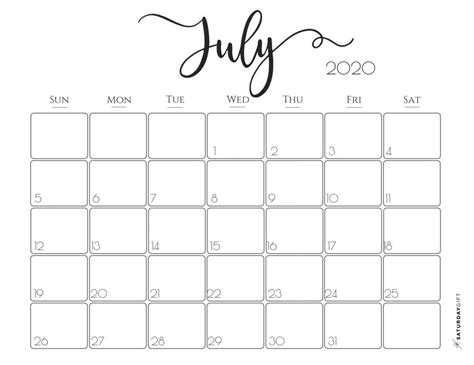 july  printable calendar  printable  calendar  kids