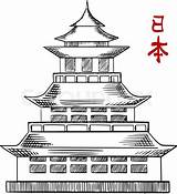 Japanese Pagoda Sketch Tower Roof House Chinese Temple Vector Old Traditional Drawing Architecture Style Japan Easy Colourbox Sketches Drawings Curved sketch template