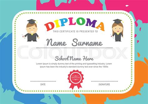 preschool kids diploma certificate stock vector colourbox