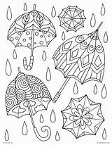 Adults Colorings Umbrellas Falling sketch template