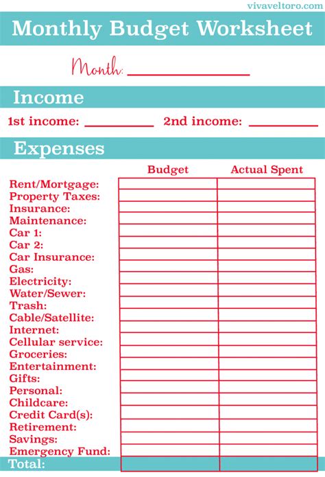 printable personal budget template samplebusinessresumecom