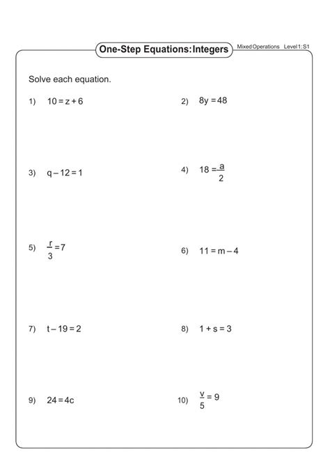 step equations worksheet