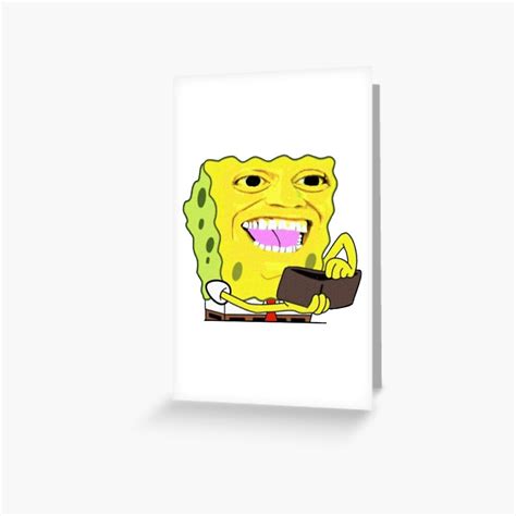 spongebob wallet meme greeting card  totalbubble redbubble