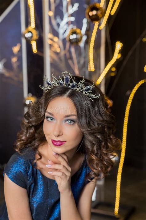 Beautiful Sexy Young Brunette Woman Princess Crown Portrait Pretty