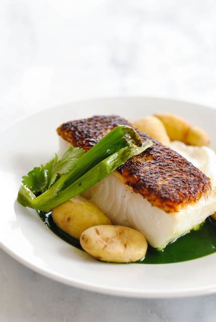 Seared Chilean Sea Bass With Potatoes And Herb Sauce Foxes Love Lemons