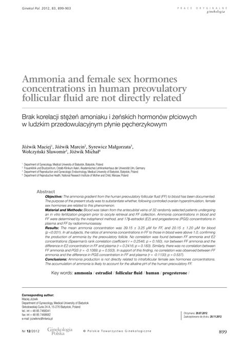 pdf ammonia and female sex hormones concentrations in human