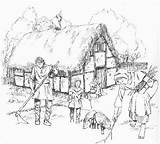 Medieval Life Peasant Drawing Peasants Ages Middle Village Norman Family Houses Manor Fantasy Times House Working Age Pilfer Plot Seed sketch template