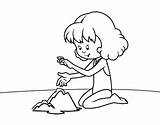 Girl Coloring Sand Making Castle Coloringcrew sketch template