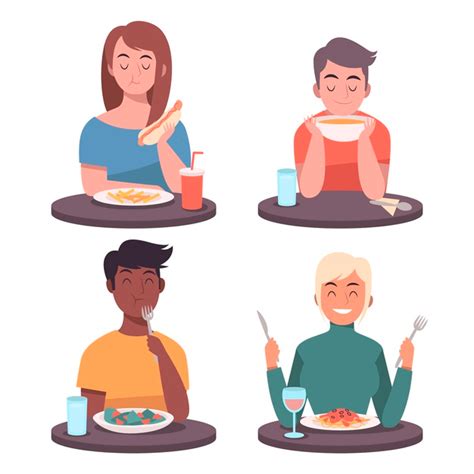 vector people eating food illustrated vector  people