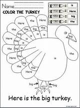 Thanksgiving Activities Color Sight Kindergarten Word Turkey sketch template