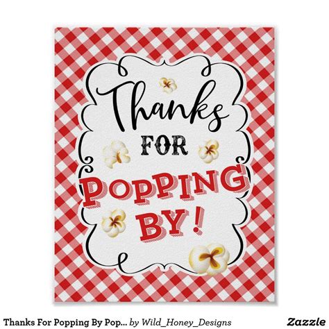 popping  popcorn sign red gingham zazzle popcorn party