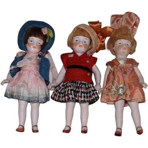 Three All Bisque German Dolls In Original Costumes German Dolls