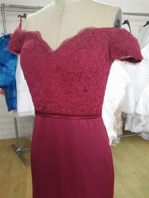 mermaid off shoulder burgundy lace prom dresses sexy