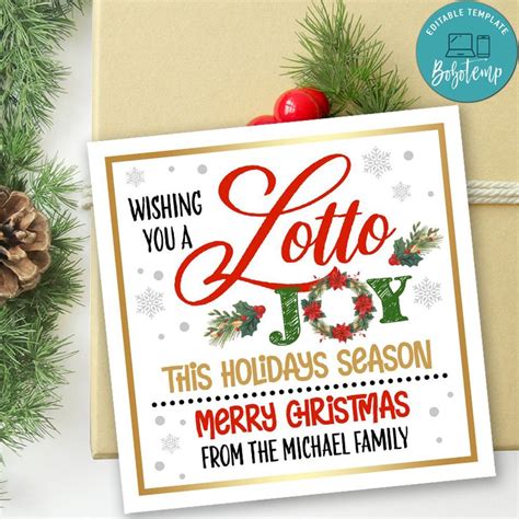 christmas lottery ticket gift tag customizable template instant
