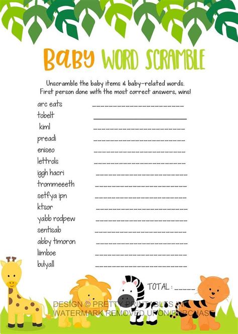 baby word scramble printable game  pretty printables ink baby erste